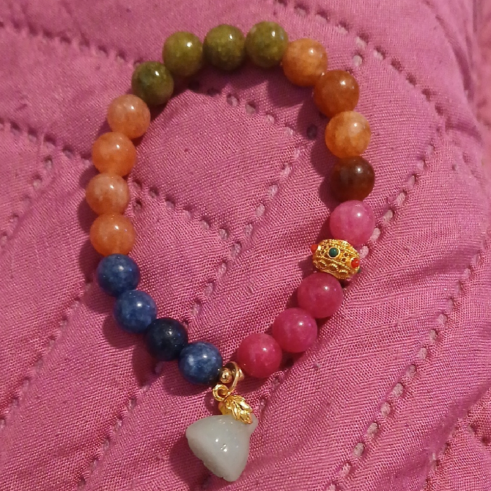 Multicolor Beaded Bracelet with Gold Accents